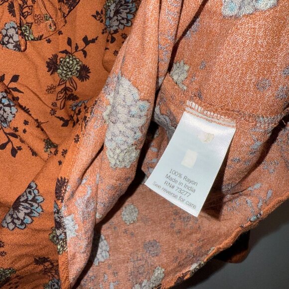 Sonoma Womens Floral Ruffle Blouse M Rust Multi-Color Long Sleeve 100% Rayon - Picture 6 of 6